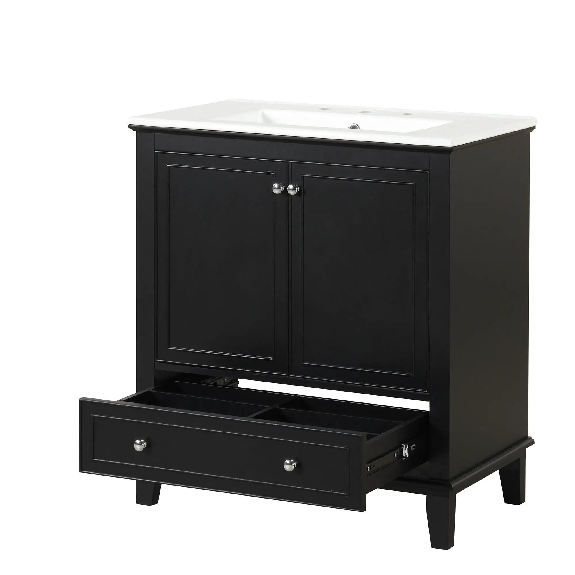 30" Bathroom Vanity With Sink Combo, Multi Functional Bathroom Cabinet With Doors And Drawer - Black by HouseOfZazla