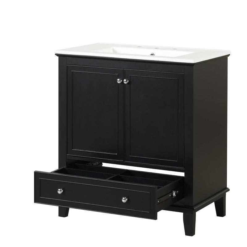 30" Bathroom Vanity With Sink Combo, Multi Functional Bathroom Cabinet With Doors And Drawer - Black by HouseOfZazla