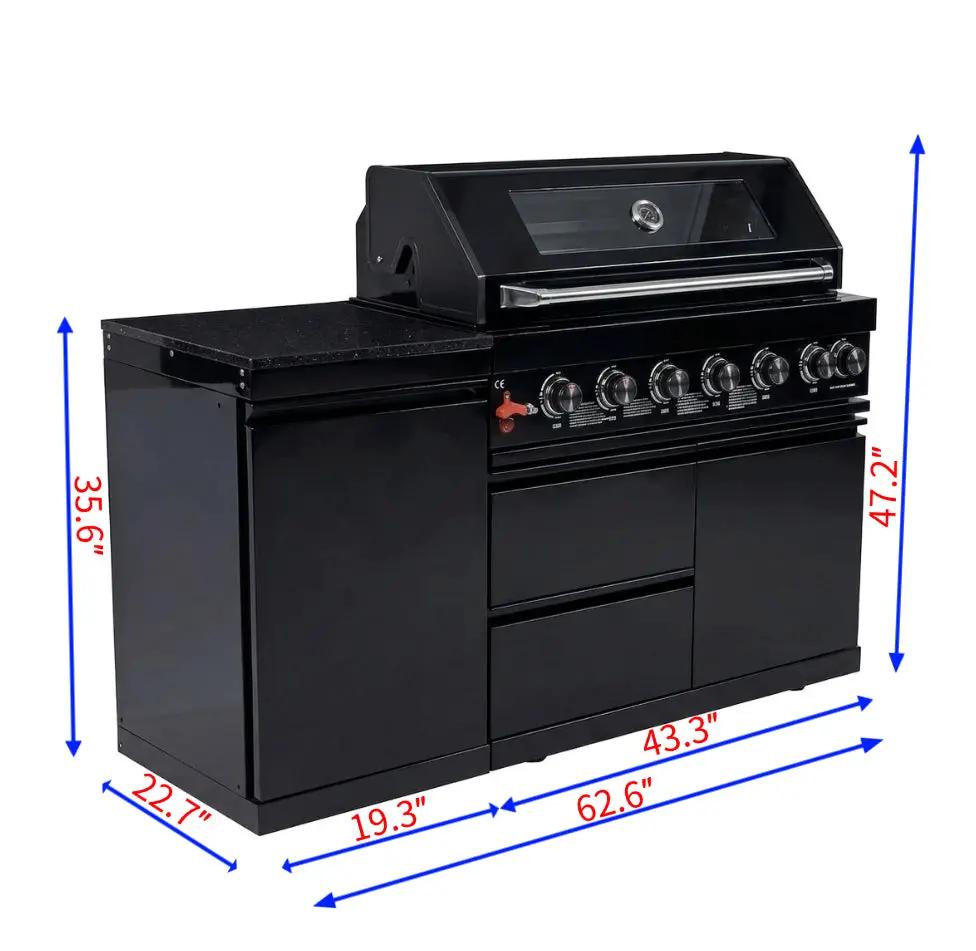63" 6-Burner 85,000 BTU Black Outdoor Kitchen Island Grill + Marble Countertops by Chery Industrial