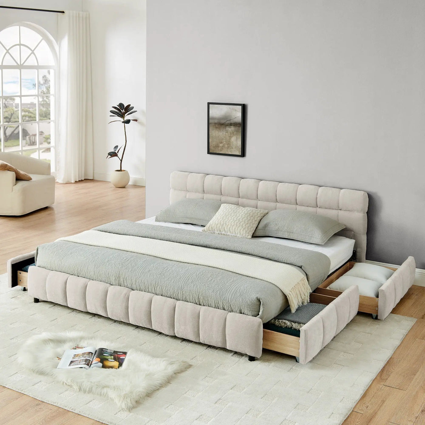 Modern Platform Bed Frame With Thick Fabric by HouseOfZazla