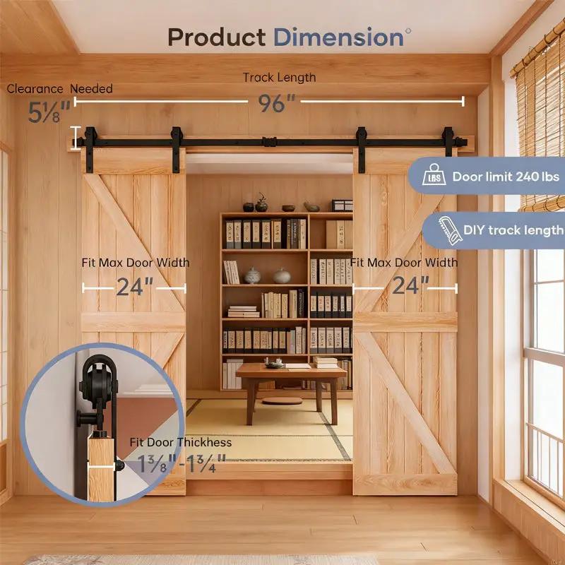 8 FT Double Sliding Barn Door Track and Handle Hardware Kit by HouseOfZazla