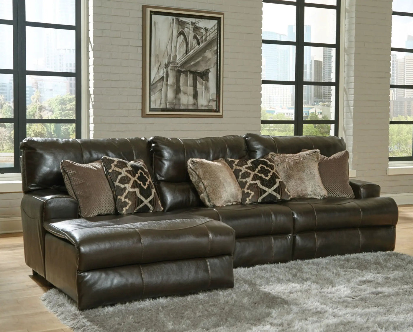 Como - 3 Piece Italian Leather Match Reclining Sectional by Unique Piece Furniture