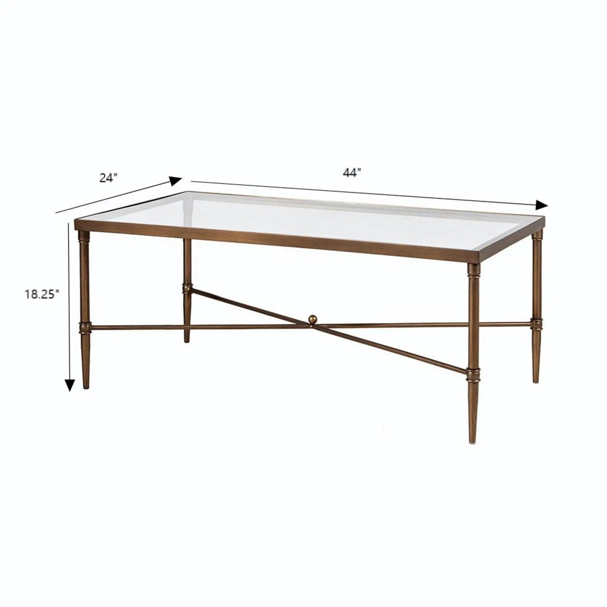 Metal Rectangle Coffee Table With Tempered Glass Top - Bronze by HouseOfZazla