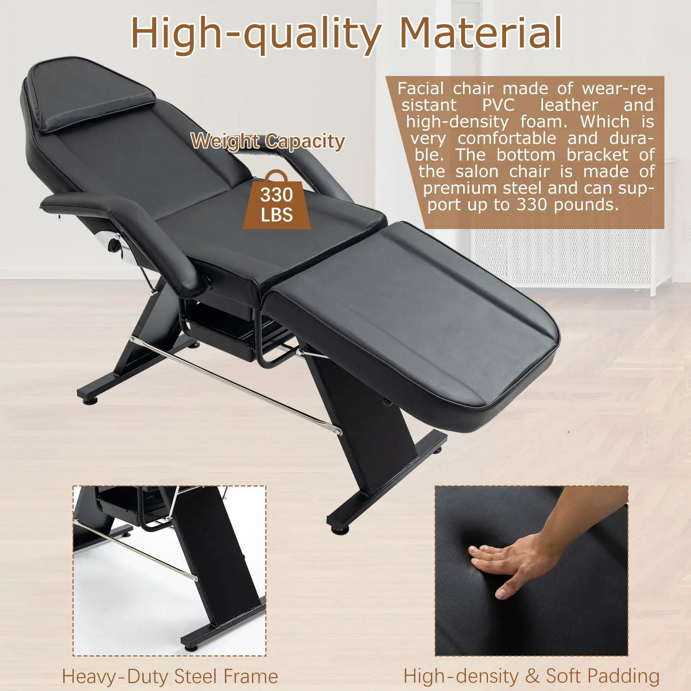 Massage Salon Tattoo Chair With Two Trays Esthetician Bed With Hydraulic Stool, Multi-Purpose 3-Section Facial Bed Table, Adjustable Beauty Barber Spa Beauty Equipment by HouseOfZazla
