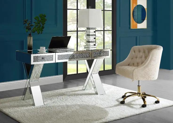 Noralie - 32" Writing Desk - Mirrored & Faux Diamonds by Unique Piece Furniture