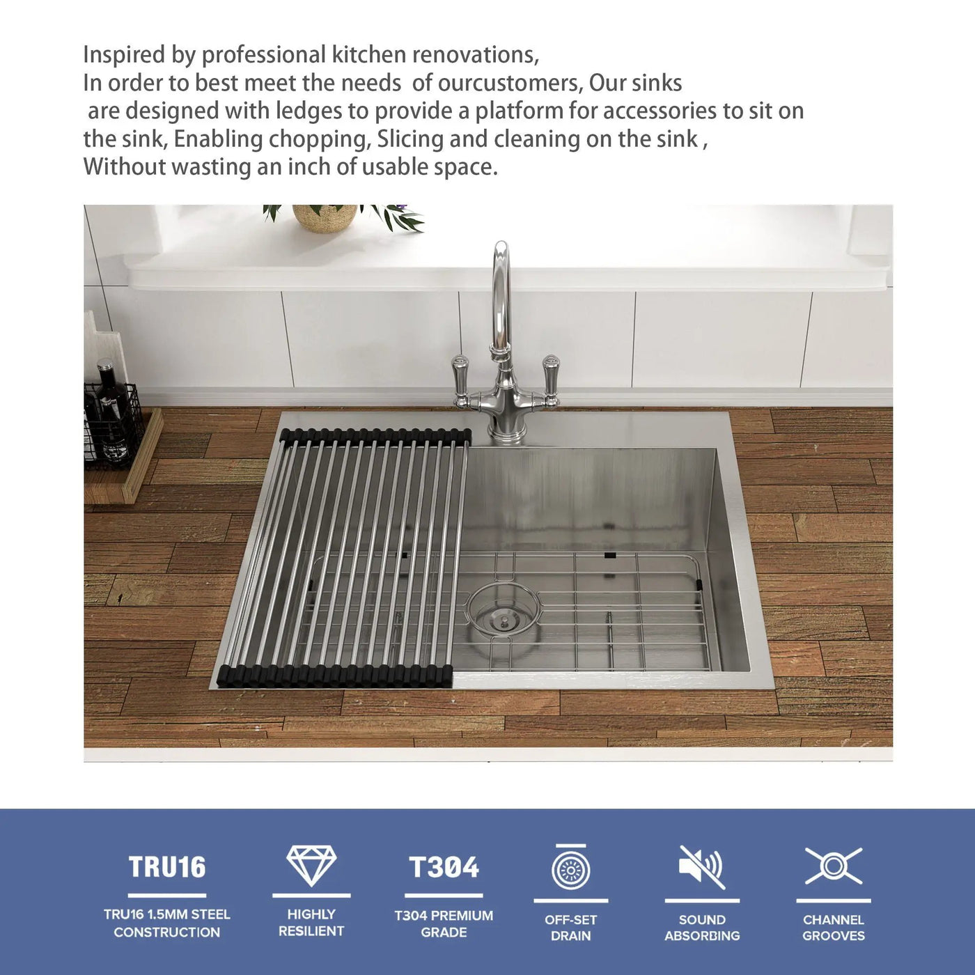 Stainless Steel Drop In Kitchen Sink, Topmount by HouseOfZazla