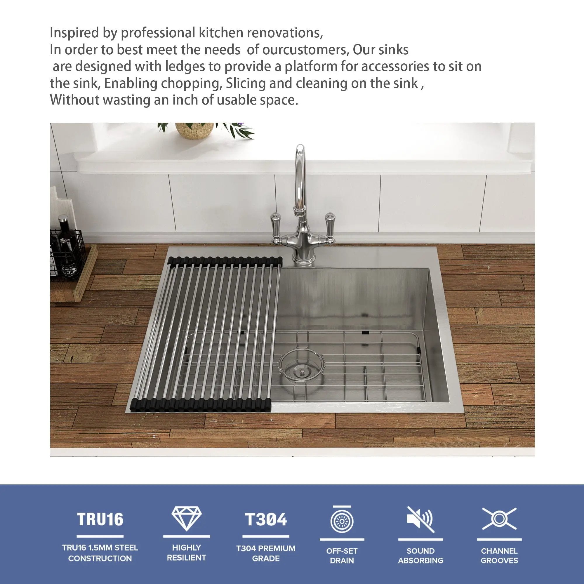 Stainless Steel Drop In Kitchen Sink, Topmount by HouseOfZazla