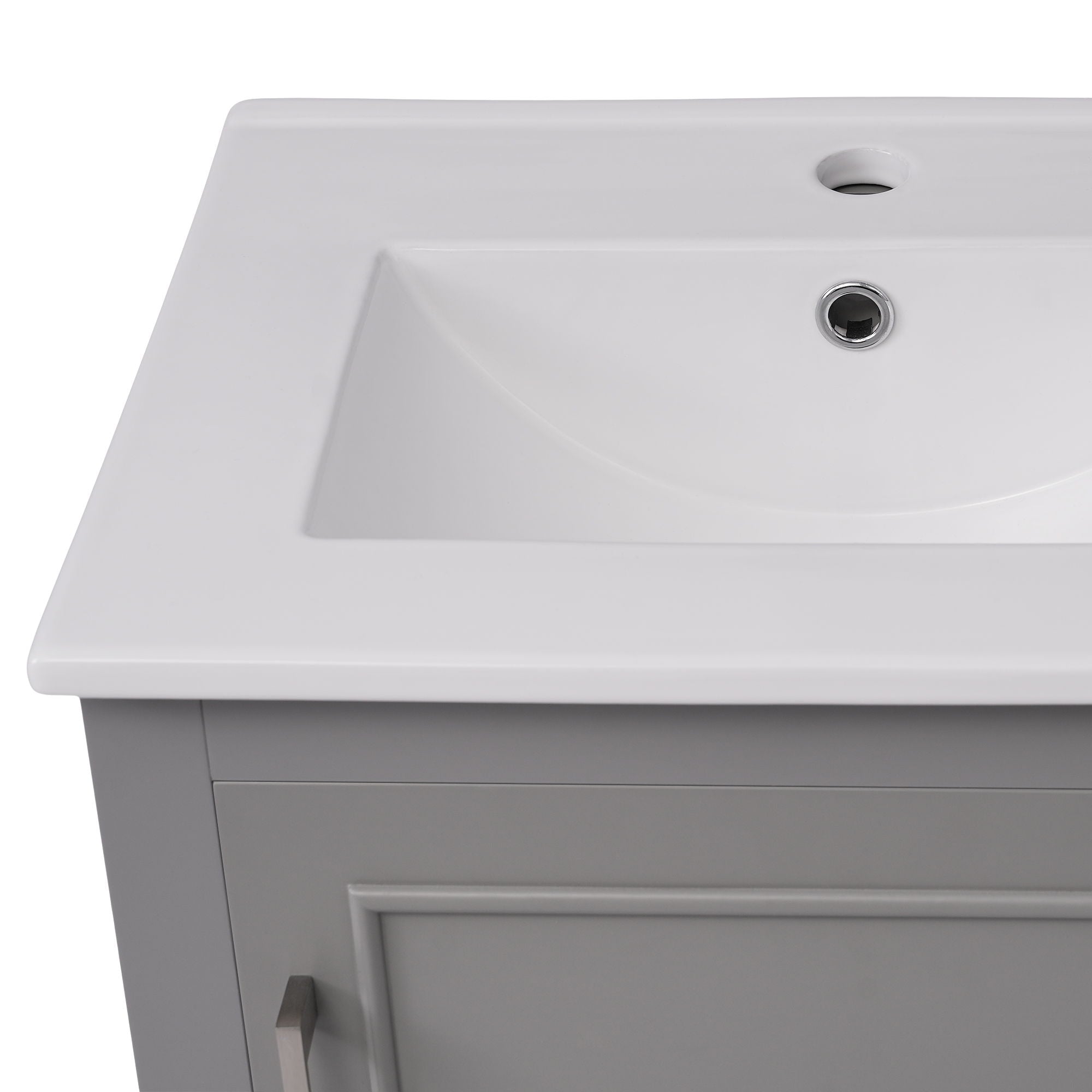Modern Small Bathroom Vanity Cabinet With Ceramic Basin, Ample Storage, 1 Soft Close Door by HouseOfZazla