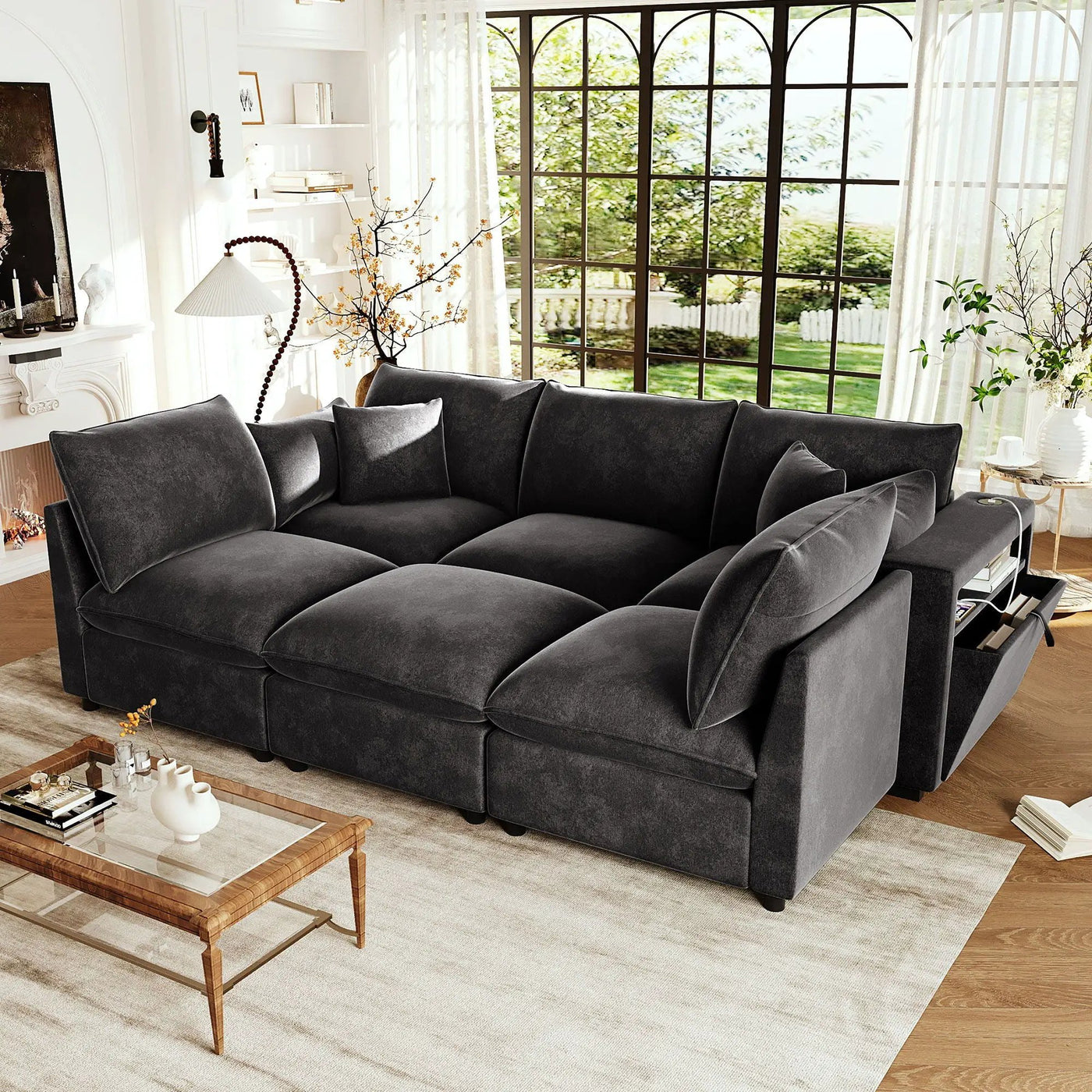 Modern Sectional Sofa U-Shaped With Movable Ottoman Storage Armrests And USB Ports by Unique Piece Furniture