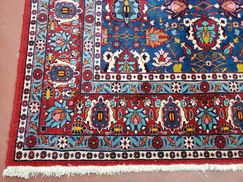 Rare Antique Persian Veramin Carpet, Mina-Khani Pattern, Blue, Red, Ivory, 7x11 ft, Hand-Knotted, Wool by Jewel Rugs