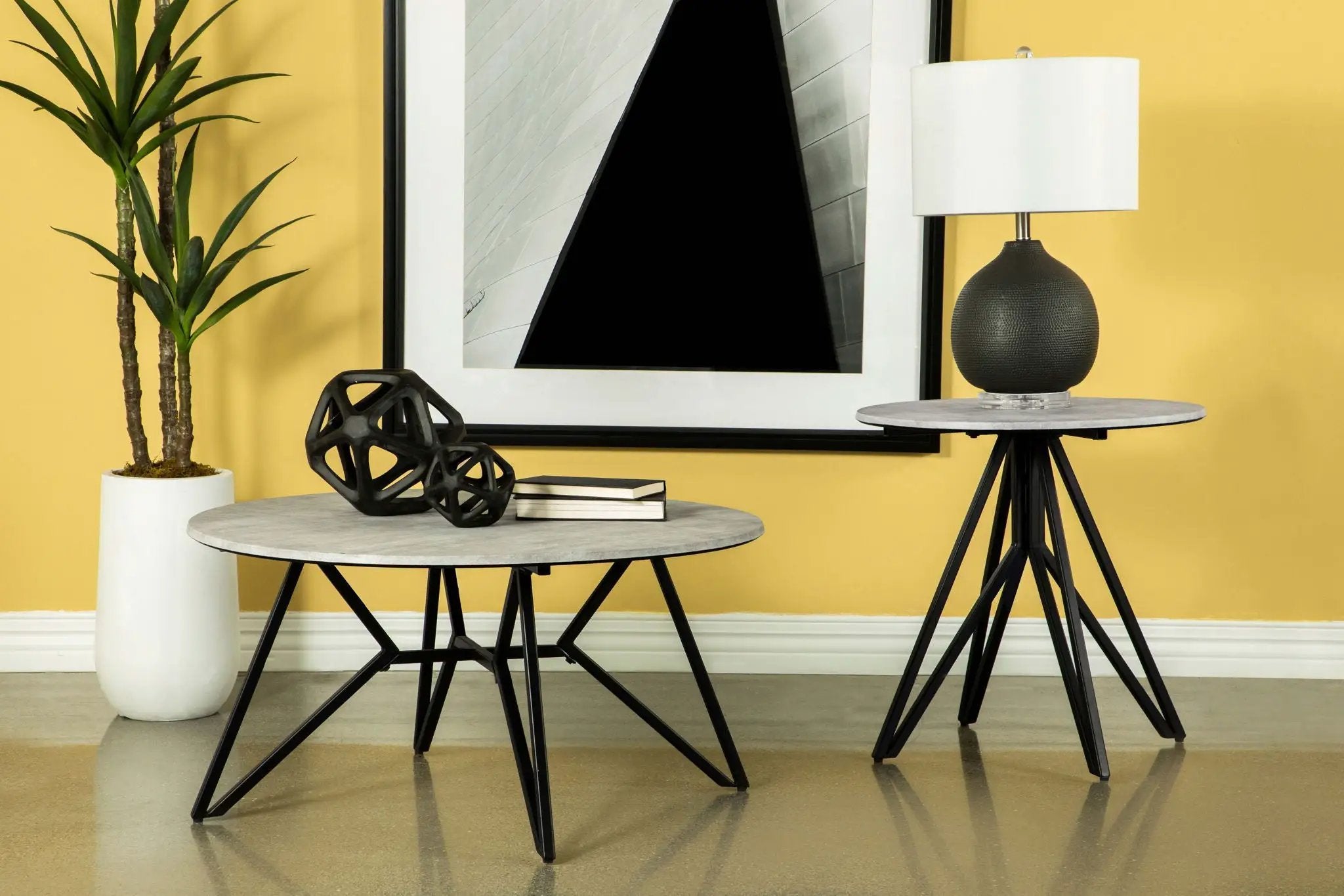 Hadi Round SmartTop Coffee Table Cement and Gunmetal by Unique Piece Furniture