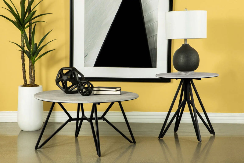 Hadi Round SmartTop Coffee Table Cement and Gunmetal by Unique Piece Furniture