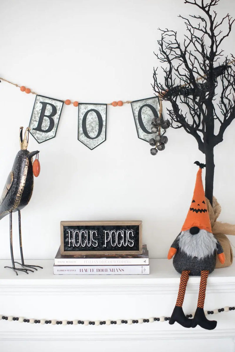 Iron Boo Banner With Bats, For Halloween Holiday Decor - Black / Gray / Orange by HouseOfZazla