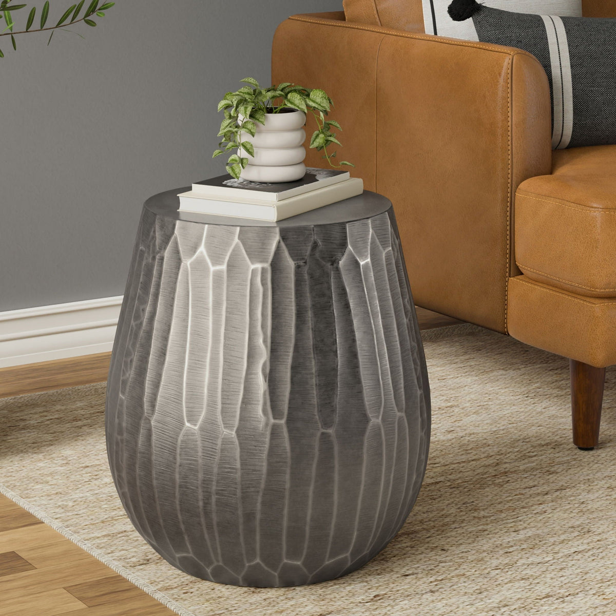 Cast Aluminum Side Table with Hand-Finished Texture - Black, photo 6 of 9