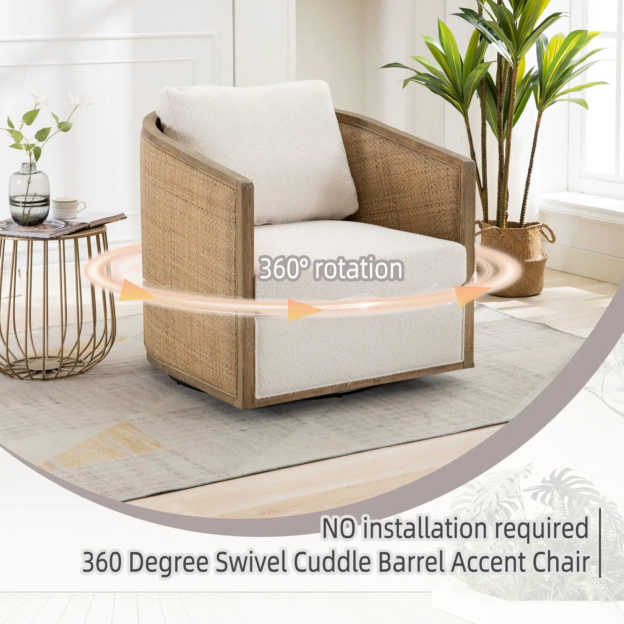Barrel, Comfy Round Accent Sofa Chair With 360 Degree Swivel, Leisure Arm by Unique Piece Furniture