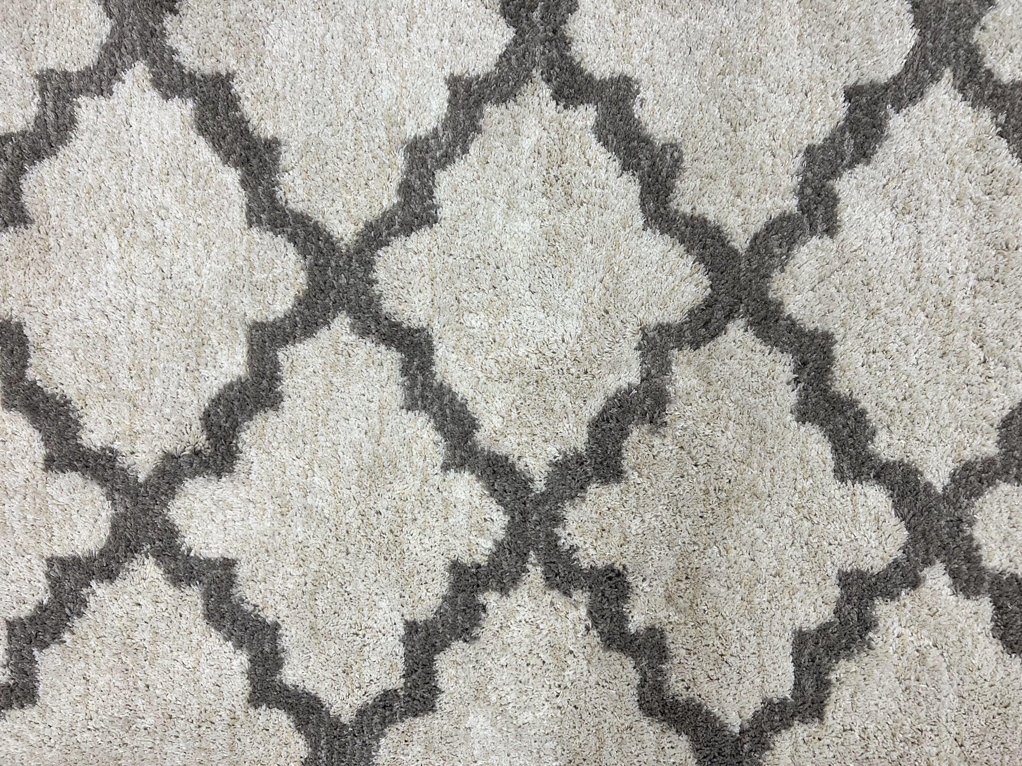 Modern Shag Rug, Ivory and Gray, Diamond Panel Design, Room Sized Area Rug by Jewel Rugs