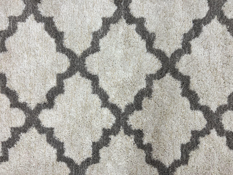 Modern Shag Rug, Ivory and Gray, Diamond Panel Design, Room Sized Area Rug by Jewel Rugs
