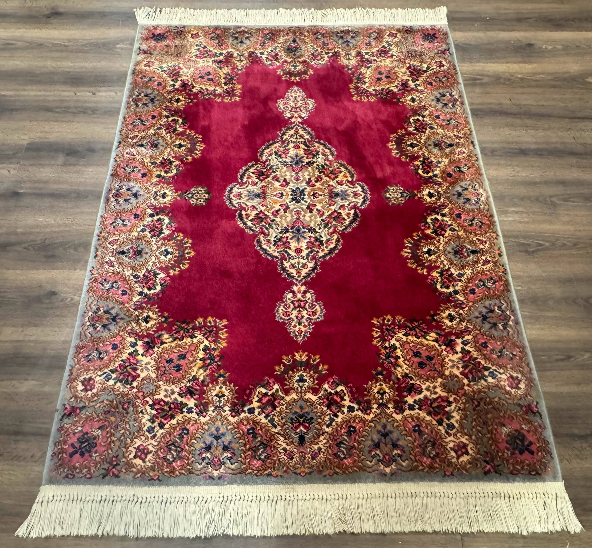 Karastan Rug 4x6 Red Medallion Kirman #762, Wool Vintage Original 700 Series by Jewel Rugs