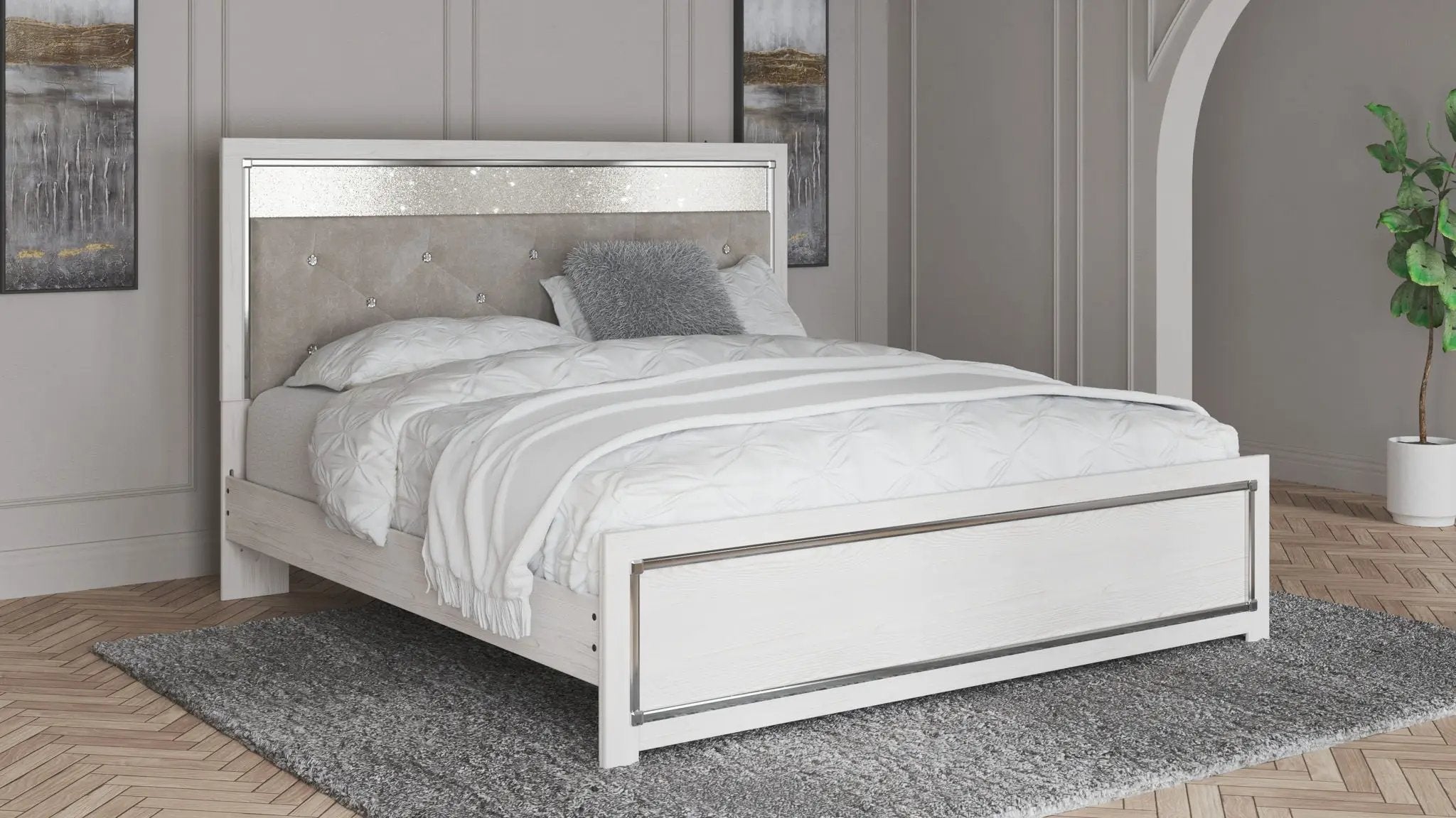 Altyra - King Panel Bed With Upholstered Headboard - White by Unique Piece Furniture