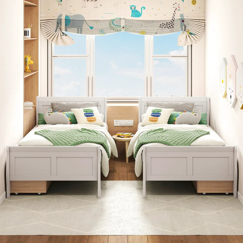 Twin Size Sleigh Bed with 2 Storage Drawers Wood Platform Bed Frame by DirectDeals