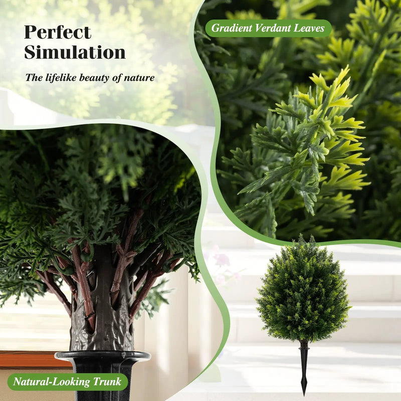 24 Inches Artificial Cypress Topiary Ball Tree Set with Ground Spike-Green by DirectDeals