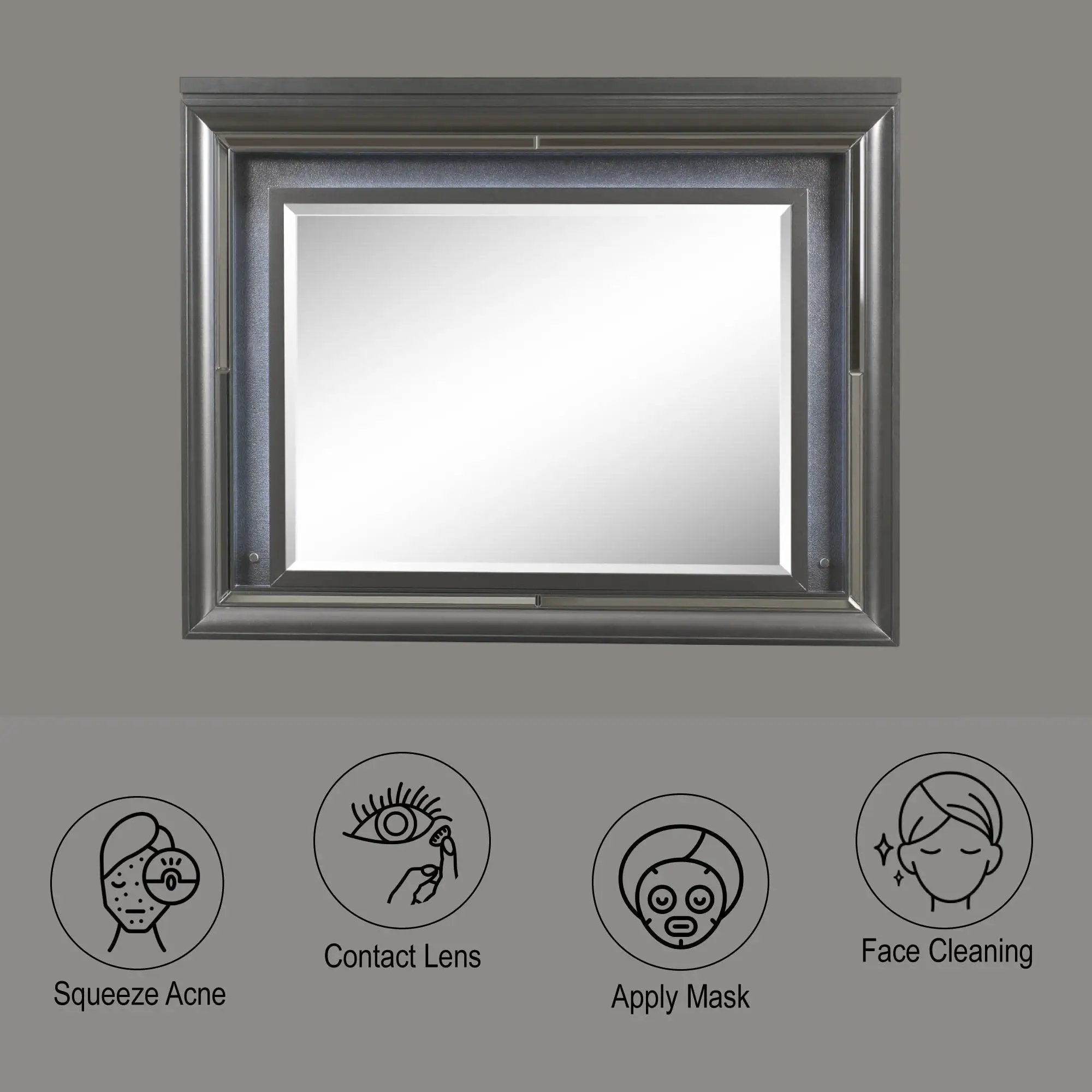Sawyer Metallic Mirror With LED - Gray by HouseOfZazla