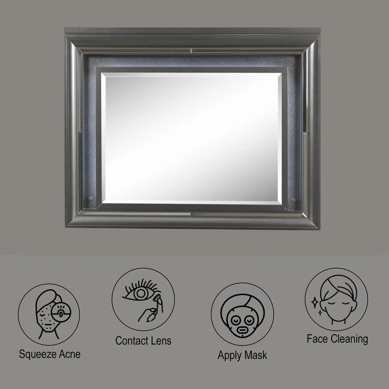 Sawyer Metallic Mirror With LED - Gray by HouseOfZazla