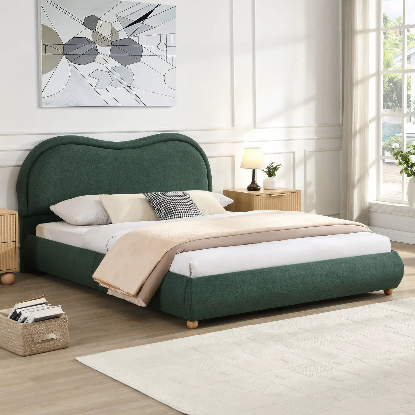 Upholstered Platform Bed Frame With Curved Headboard by HouseOfZazla