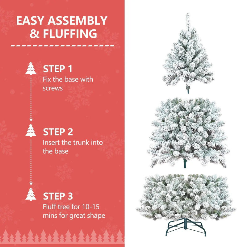 4FT Flocked Christmas Tree with Pine Cones and Snowy PVC Design by HouseOfZazla