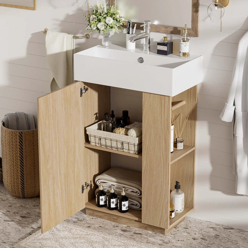 Bathroom Vanity With Sink, Freestanding Wood Grain Cabinet With Storage by Unique Piece Furniture