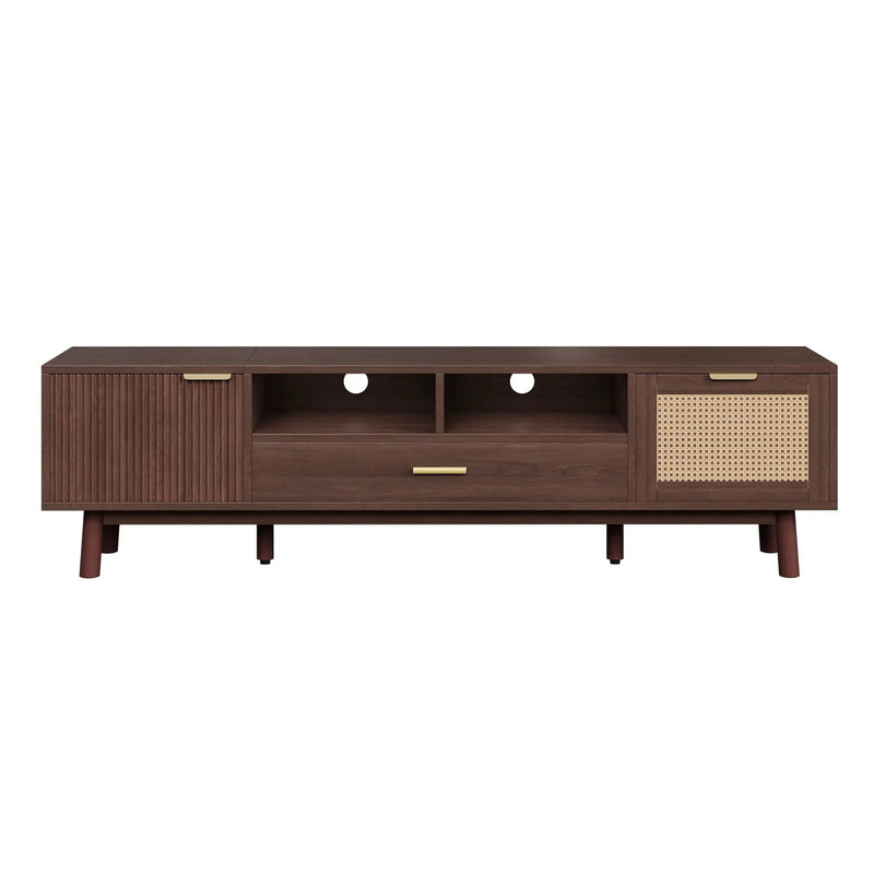 TV Stand For 75" TVs With Soft Closing Doors, Console With Accents And Drop Down Cabinet - Dark Brown by Unique Piece Furniture