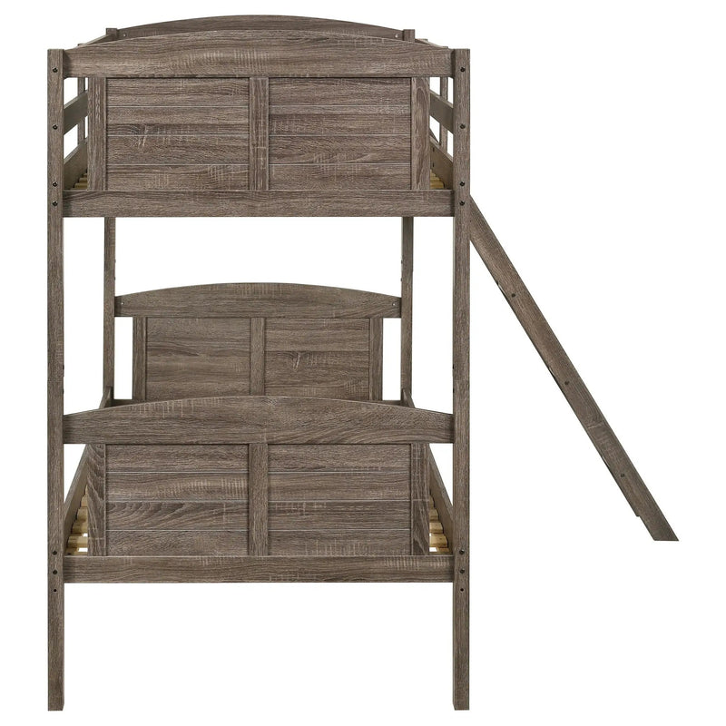 Flynn Wood Twin Over Twin Bunk Bed Weathered Brown by Unique Piece Furniture