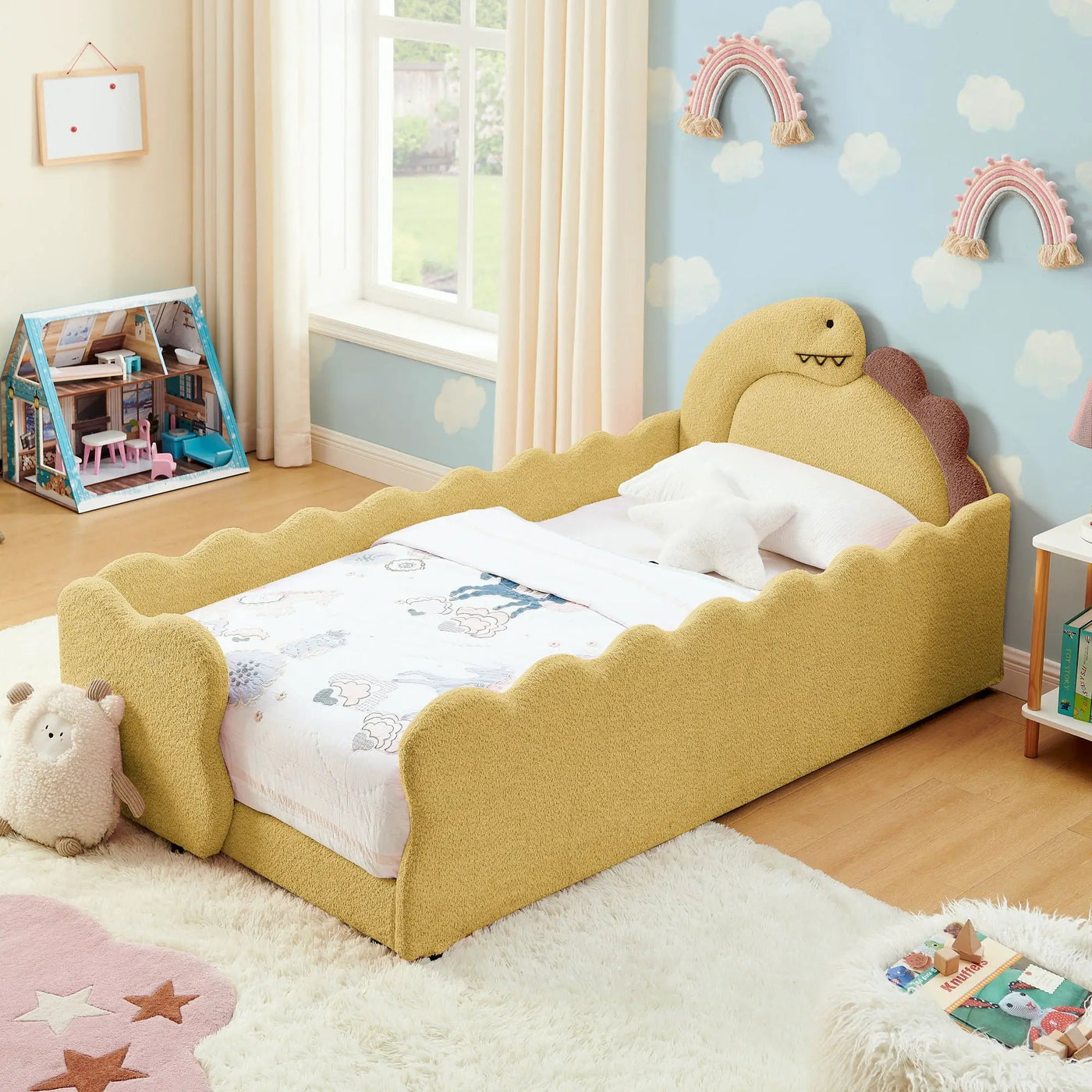 Cute Dinosaur Shaped Bed With Safety Guardrail, Toddler Frame by HouseOfZazla