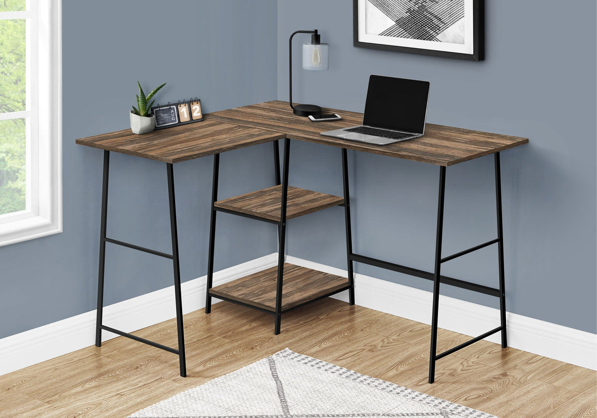 Contemporary L-Shape Computer Desk with Storage Shelves - Brown, photo 2 of 4