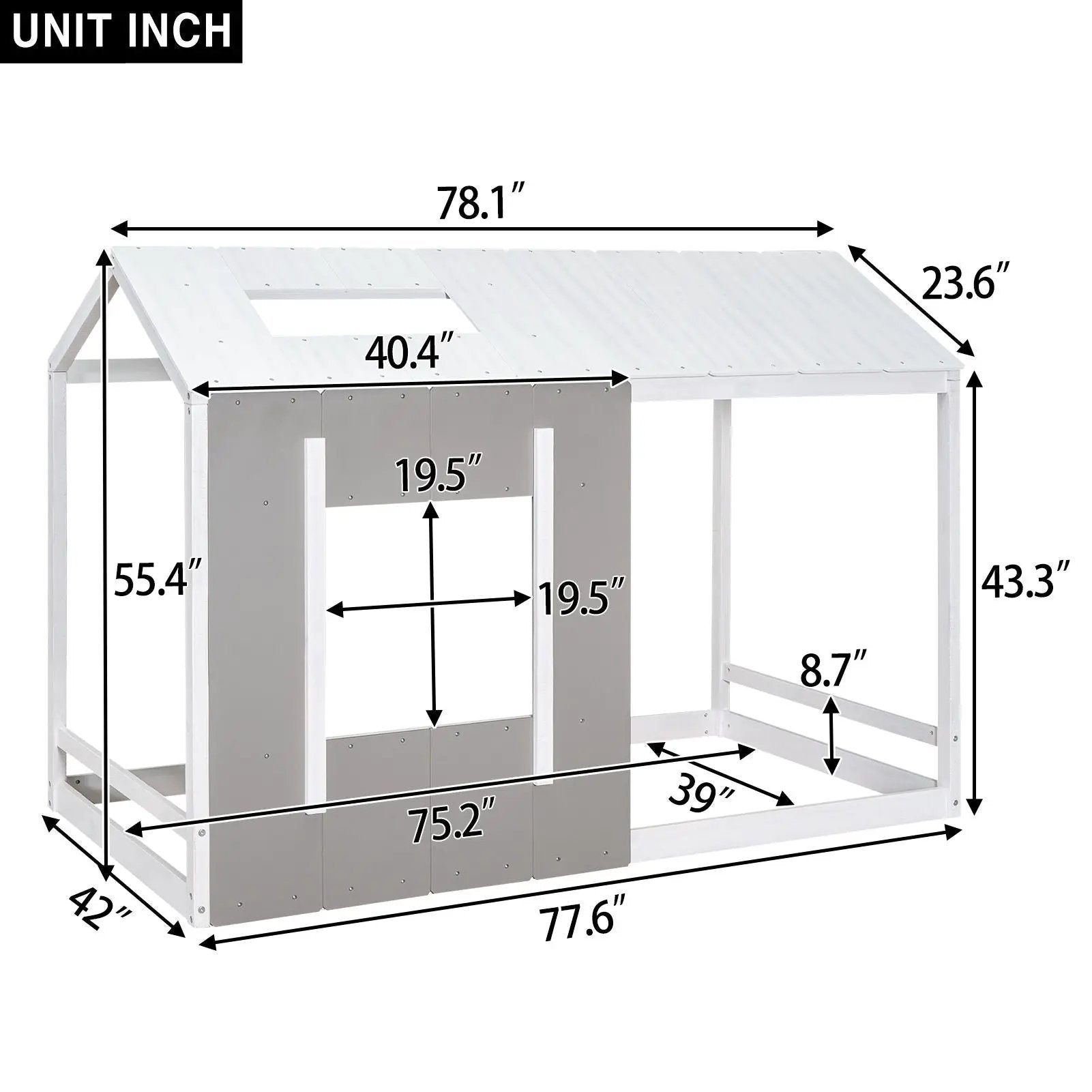 Twin Size House Platform Bed With Roof And Window - Natural / White by Unique Piece Furniture