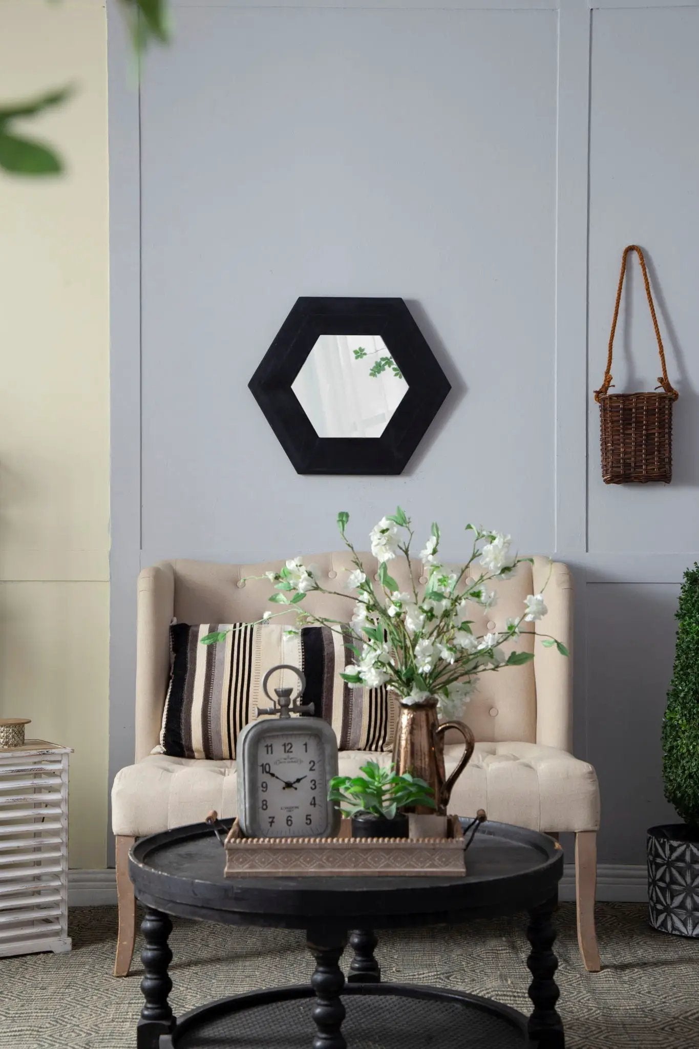 Hexagon Mirror With Natural Wood Frame, Wall Decor For Living Room Bathroom Hallway by HouseOfZazla