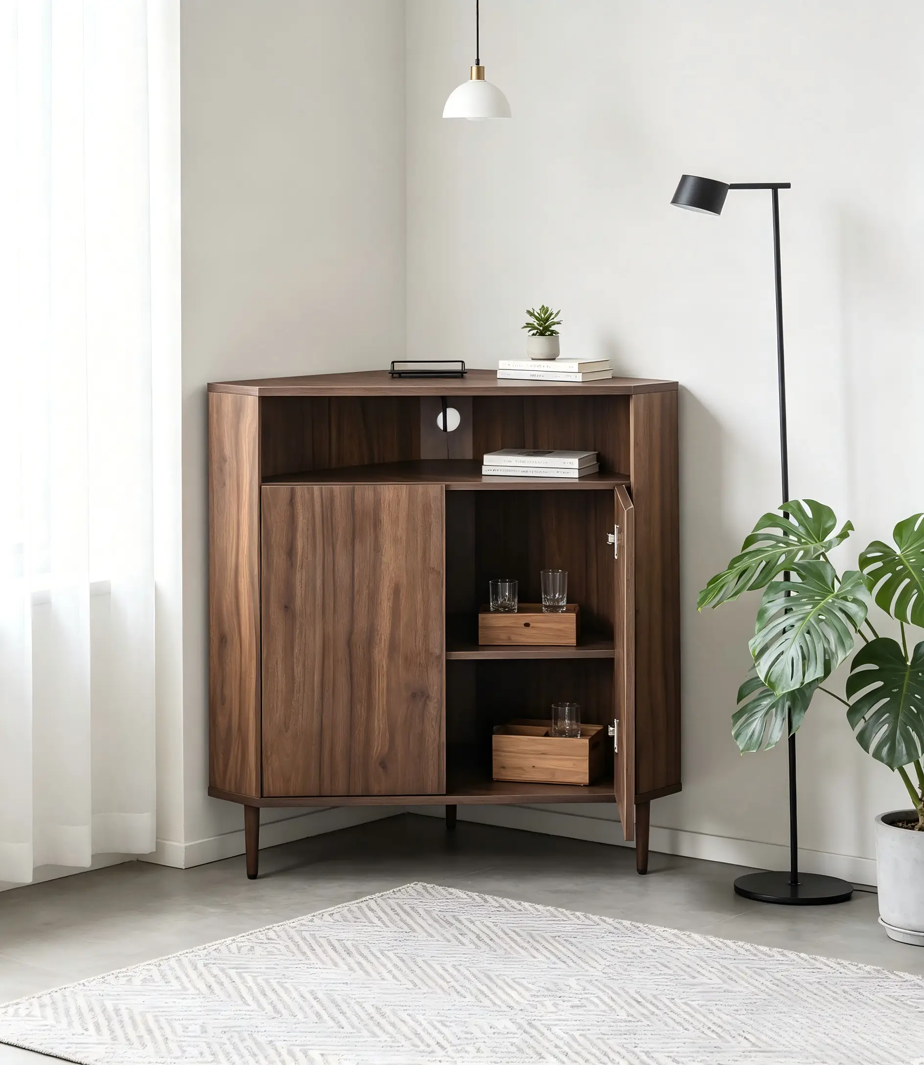 Modern Narrow Wooden Corner Storage Cabinet by HouseOfZazla