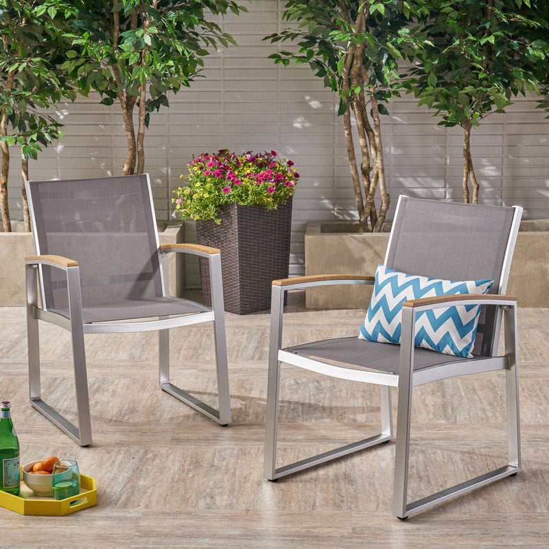 Poetic Outdoor Dining Chair with Faux Wood Arms and Aluminum Frame (Set of 2) by HouseOfZazla