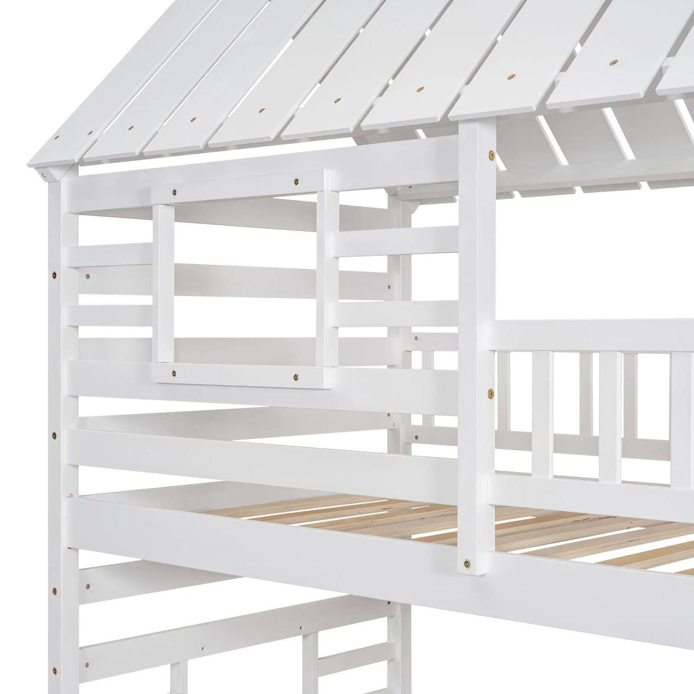 House Bunk Bed With Trundle, Storage Staircase, Roof And Window Design by HouseOfZazla