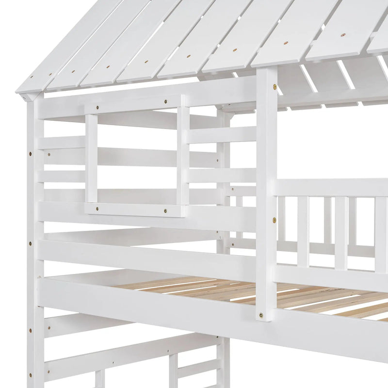 House Bunk Bed With Trundle, Storage Staircase, Roof And Window Design by HouseOfZazla