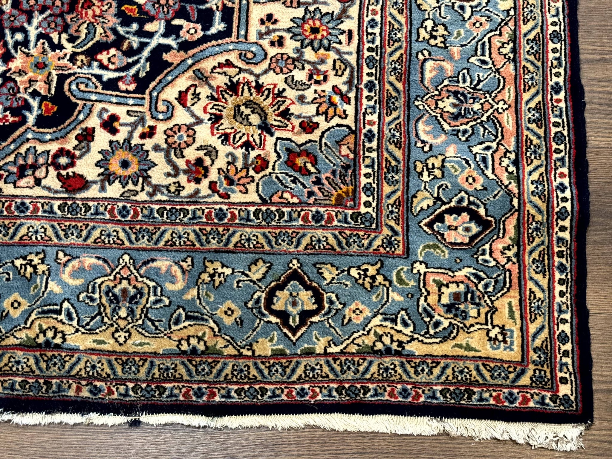 Persian Qum Rug 5x7 in Navy Light Blue and Ivory, Wool wilh Silk Highlights, 225 KPSI by Jewel Rugs