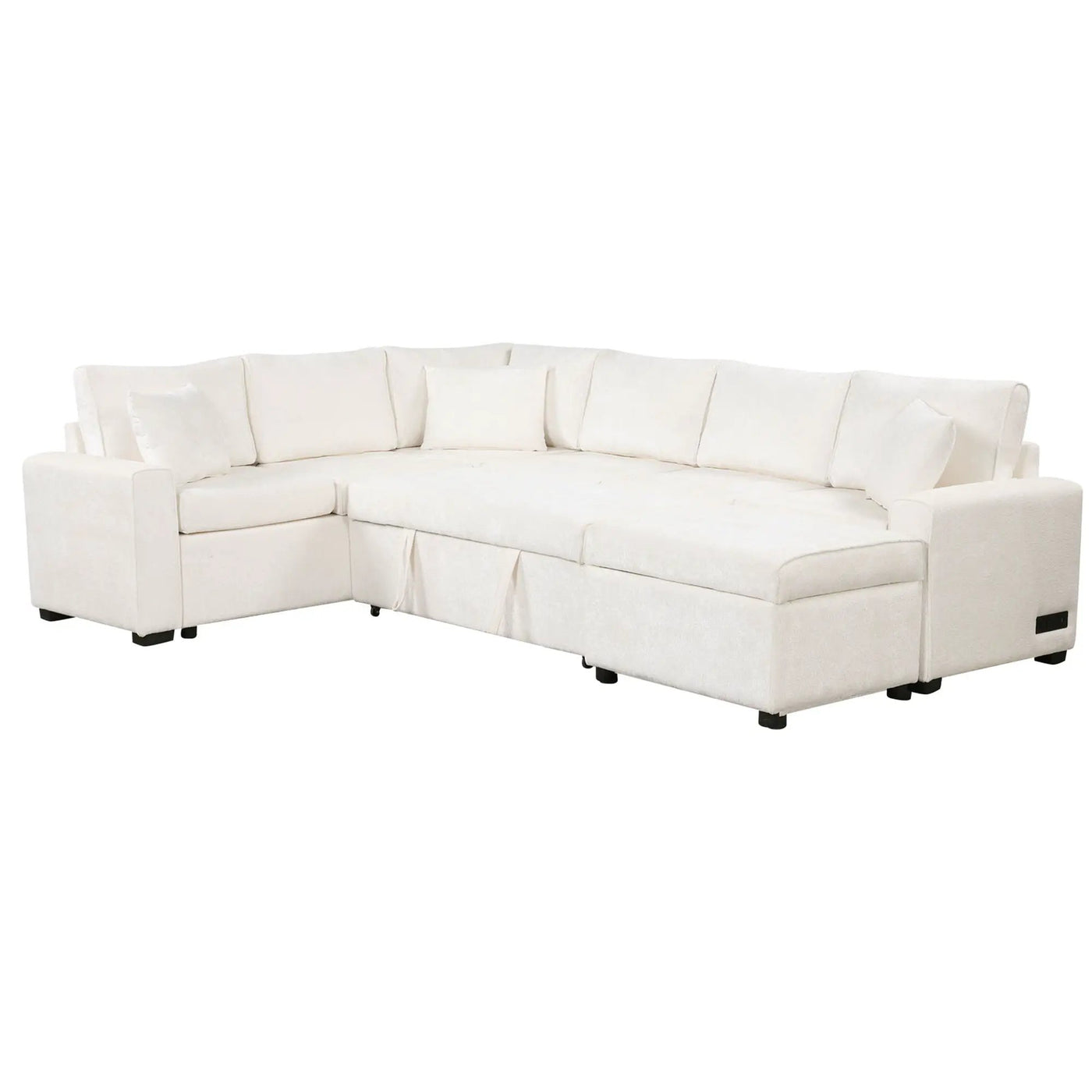 Sectional Sofa Pull-Out Sofa Bed Sleeper With A Storage Ottoman, Three Pillows And Charging Devices For Living Room by HouseOfZazla