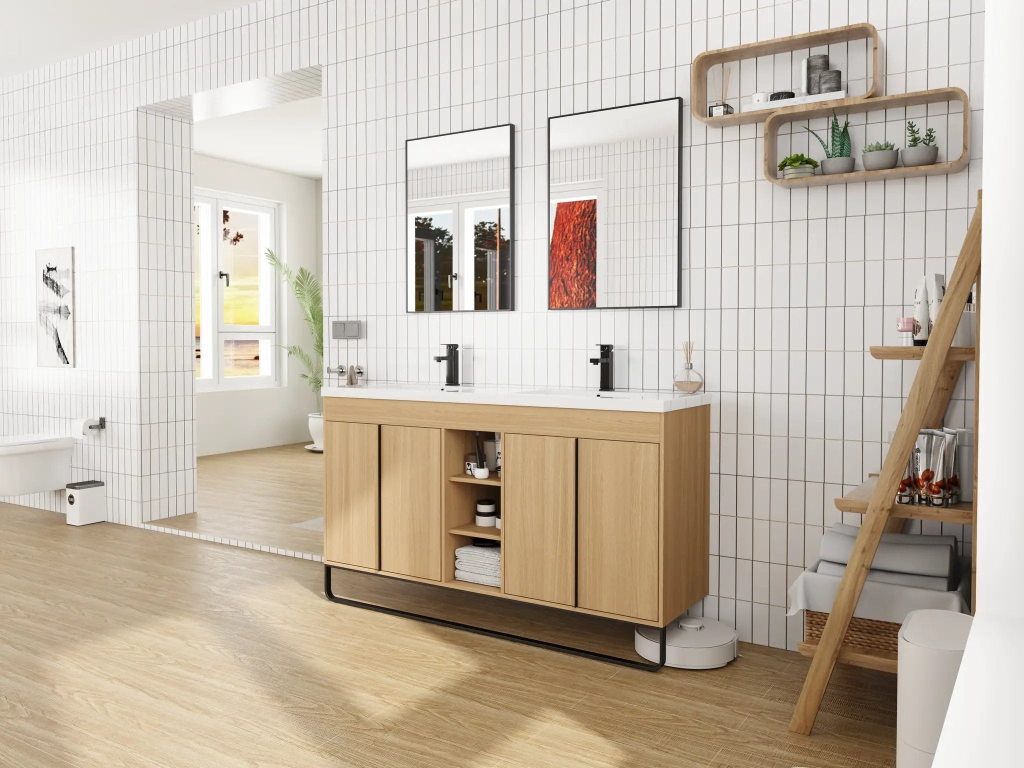 60" Freestanding Bathroom Vanity With Resin Double Sink by HouseOfZazla