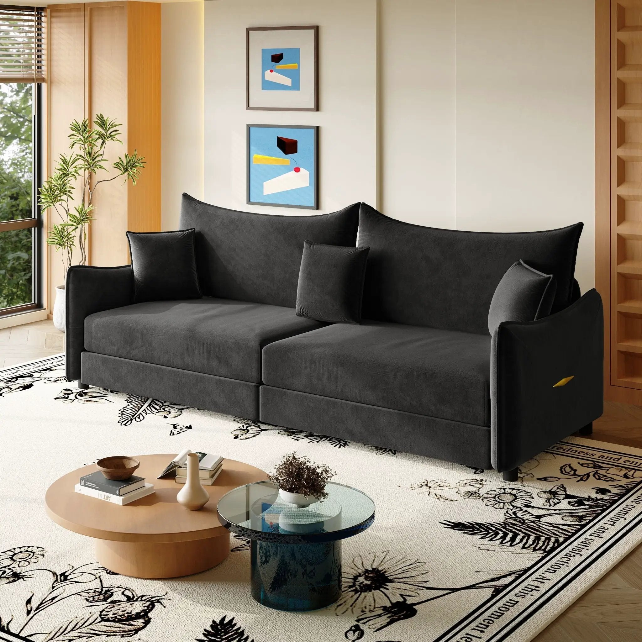 King Pull Out Sofa Bed, 3-In-1 Convertible Bed With 3 Pillows by HouseOfZazla