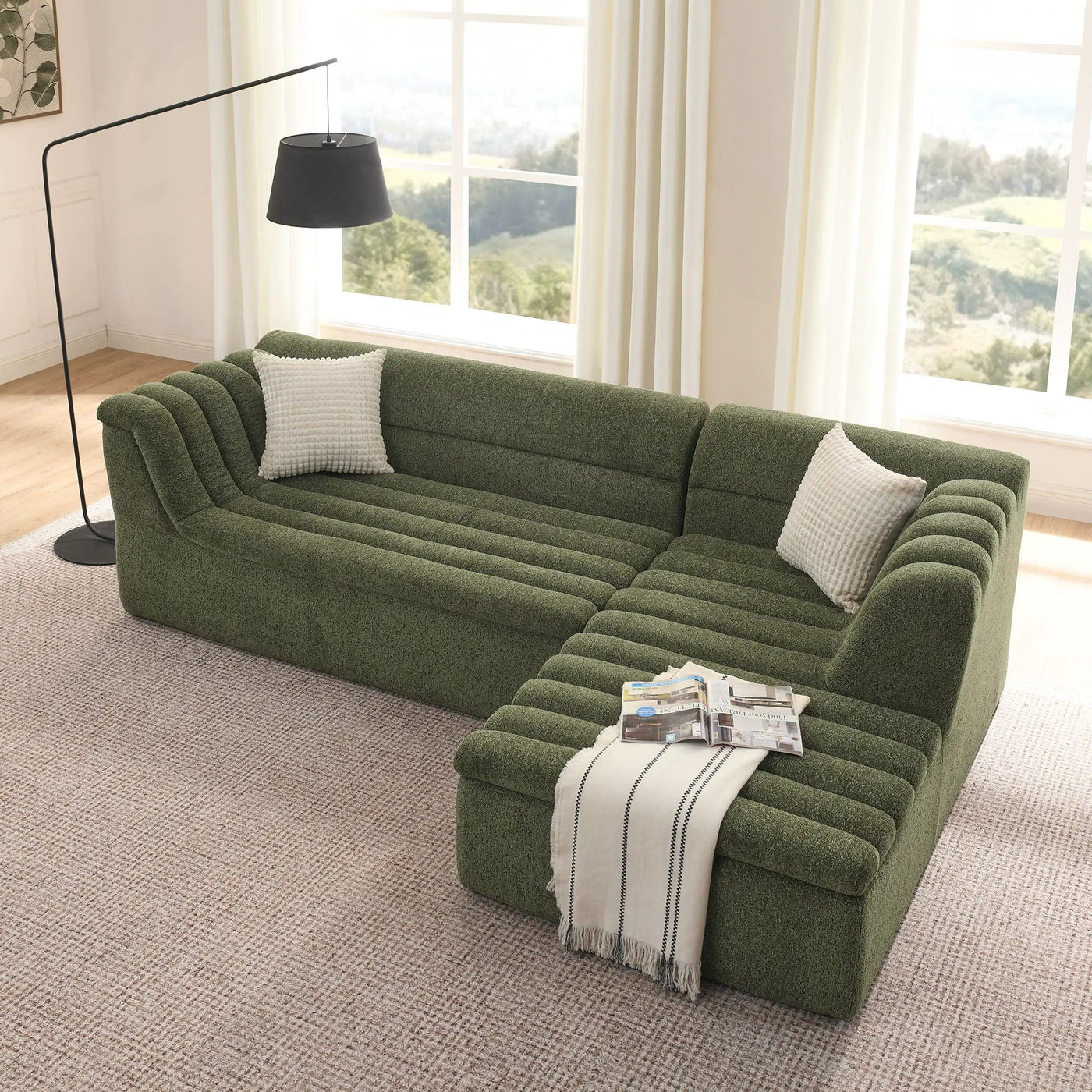 Upholstered L-Shaped Modular Sectional Sofa With Chaise, Wave-Shaped Armrest by HouseOfZazla