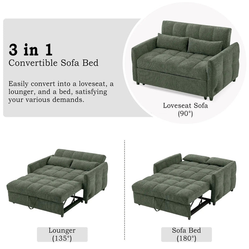 Loveseat Sofa Pull-Out Bed With Adjustable Backrest, 3 USB Ports And 2 Lumbar Pillows For Living Room by HouseOfZazla