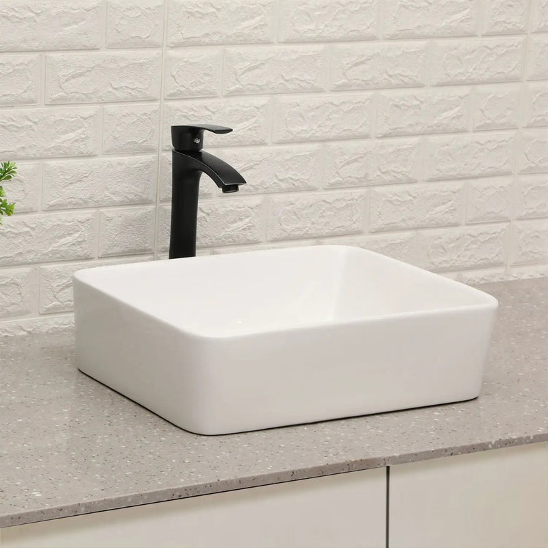 19" 5" Bathroom Sink Combo Rectangular Vessel Vanity Set With Faucet Drop In Ready Ceramic Basin - White / Black by HouseOfZazla