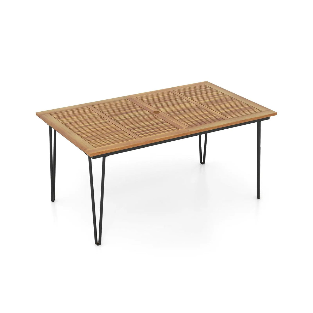 63 Inch Rectangular Outdoor Dining Table for 6 People with Acacia Wood Tabletop and Umbrella Hole by DirectDeals