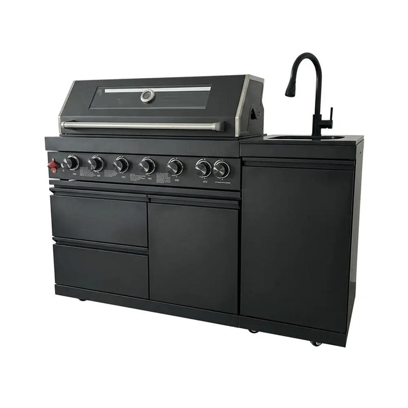 63" 6-Burner 85000 BTU Black Outdoor Kitchen Island Grill + Marble Countertops + Sink by Chery Industrial
