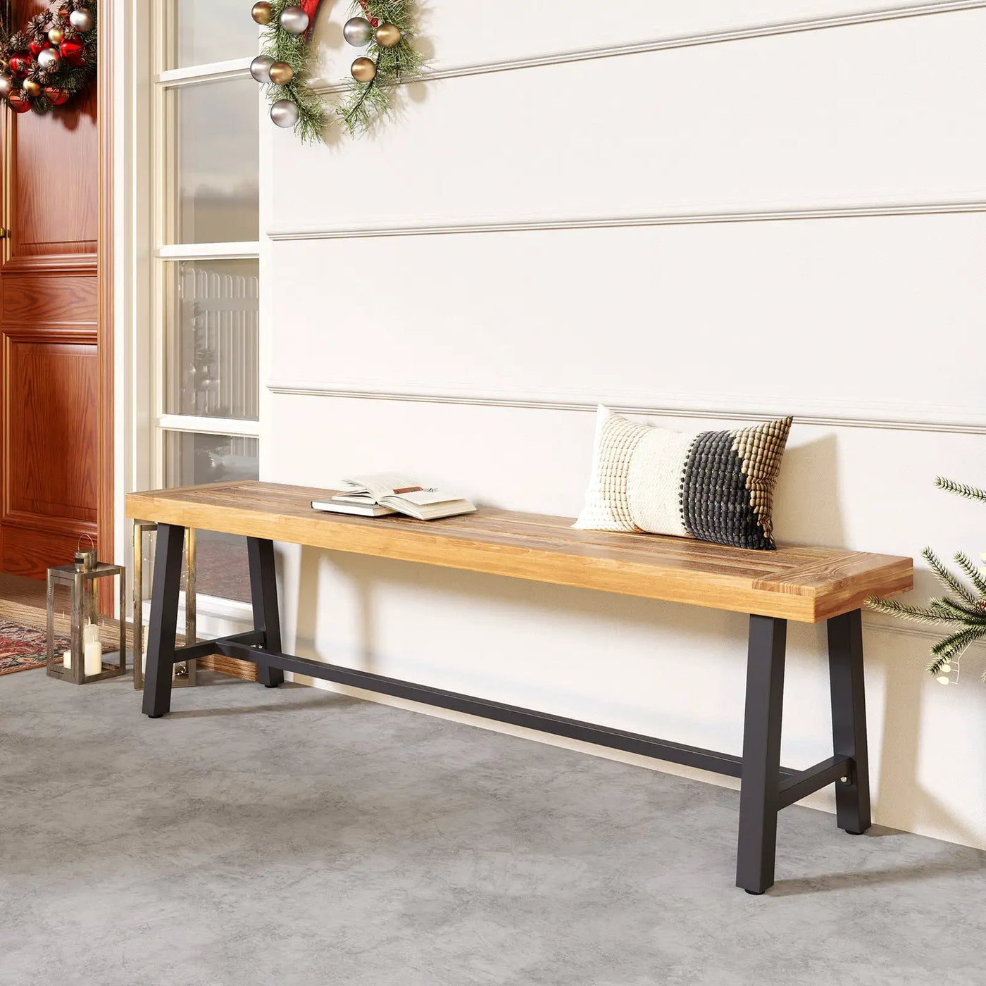 63 Inch 3-Person Acacia Patio Wood Outdoor Backless Bench by DirectDeals